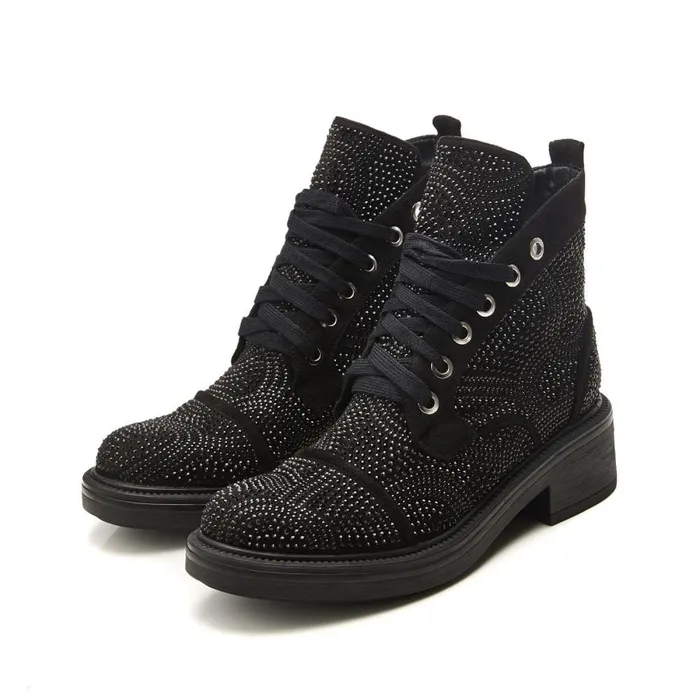 Chunky Boots Women Moda In Pelle Aleyza Jet Black Alcantara