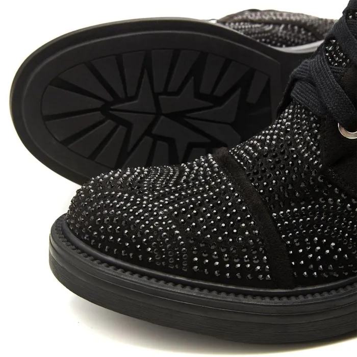 Chunky Boots Women Moda In Pelle Aleyza Jet Black Alcantara