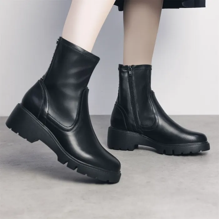 Chunky Boots Women Moda In Pelle Arvert Black Porvair