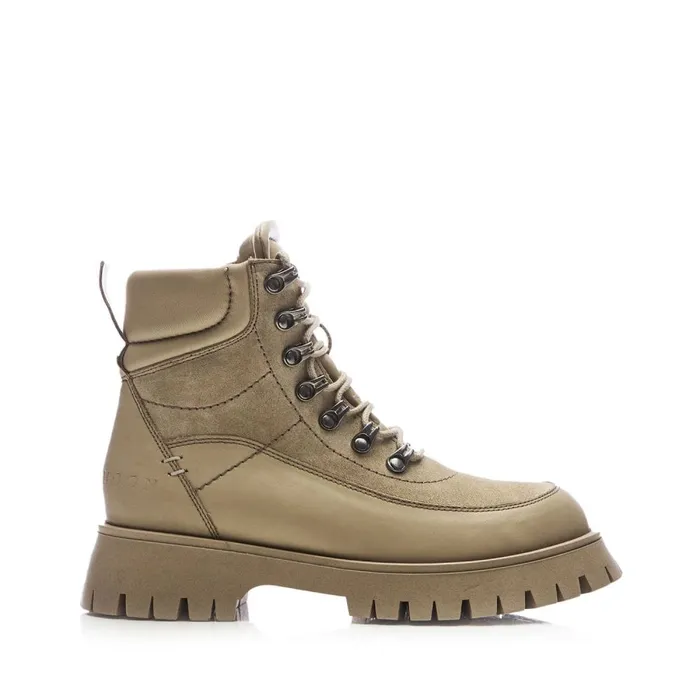 Chunky Boots Women Moda In Pelle Shoon Sh Anello Beige Leather