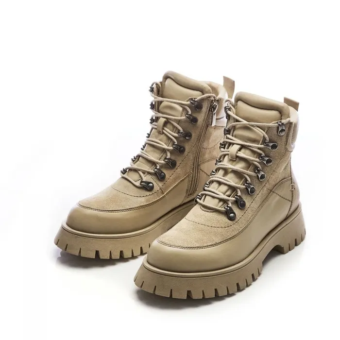 Chunky Boots Women Moda In Pelle Shoon Sh Anello Beige Leather