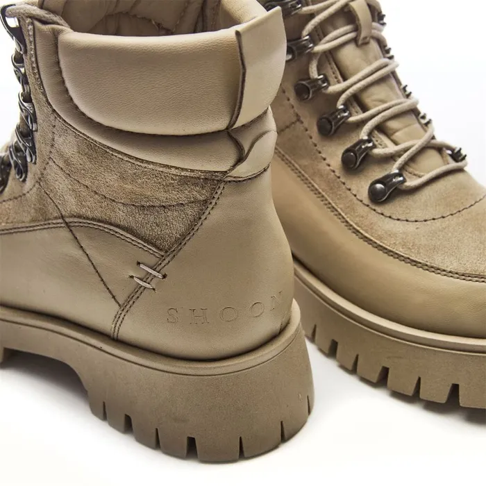Chunky Boots Women Moda In Pelle Shoon Sh Anello Beige Leather