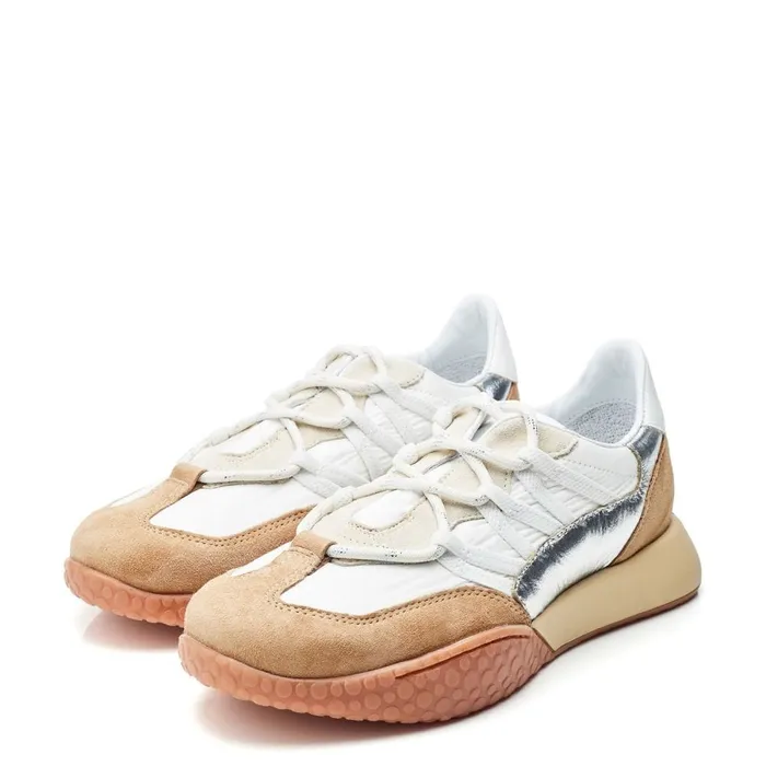 Chunky Trainers Women Moda In Pelle Fierla Silver Leather