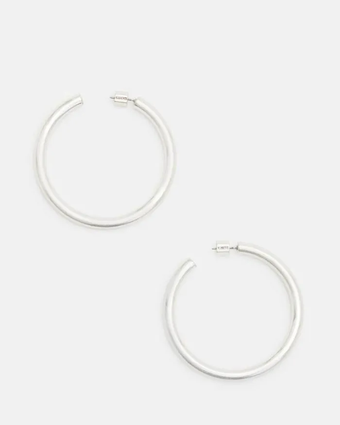 Claudette Large Tubular Hoop Earrings Warm Silver Women AllSaints Jewelry