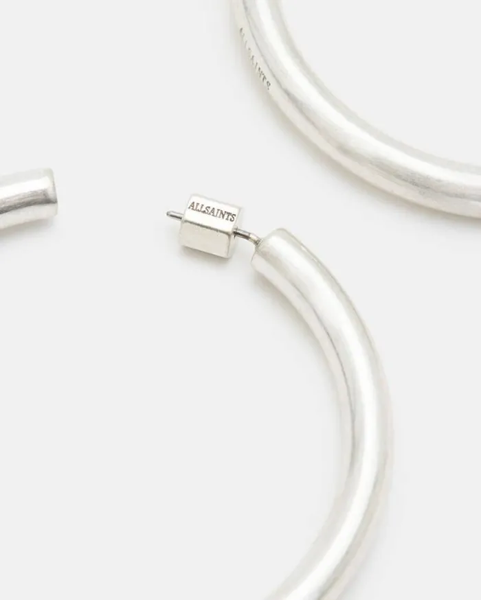 Claudette Large Tubular Hoop Earrings Warm Silver Women AllSaints Jewelry