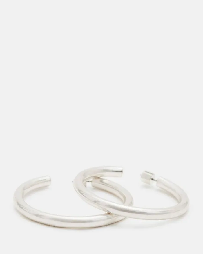 Claudette Large Tubular Hoop Earrings Warm Silver Women AllSaints Jewelry