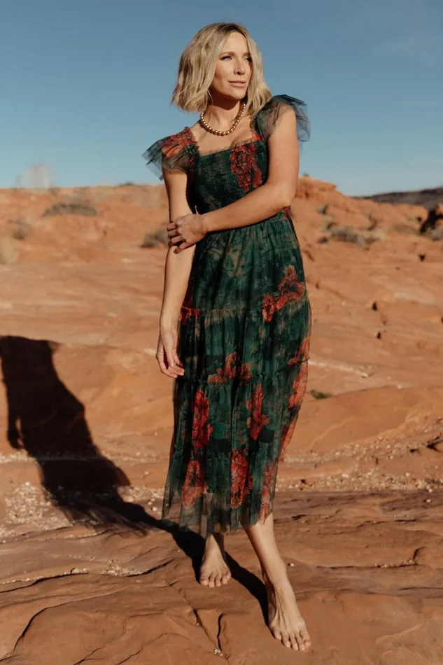 Clementine Tulle Midi Dress Dark Green Floral Women Baltic Born Tulle Styles