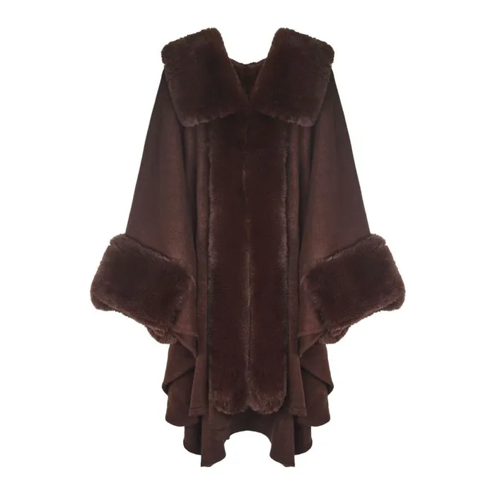 Clothing Women Moda In Pelle Frayaponcho Dark Brown Faux Fur