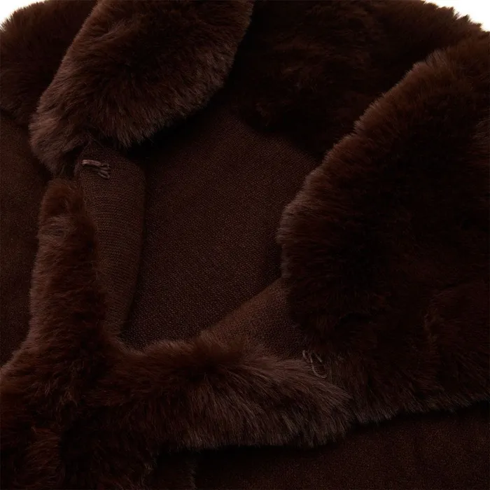 Clothing Women Moda In Pelle Frayaponcho Dark Brown Faux Fur Clothing Women Moda In Pelle Frayaponcho Dark Brown Faux Fur