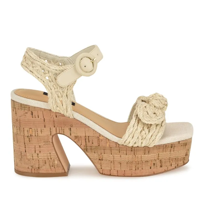 Comiele Platform Sandals Chic Cream Raffia Women Nine West Wedges