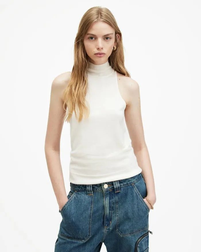 Connie Merino Wool Roll Neck Top Chalk White Women AllSaints Sweaters