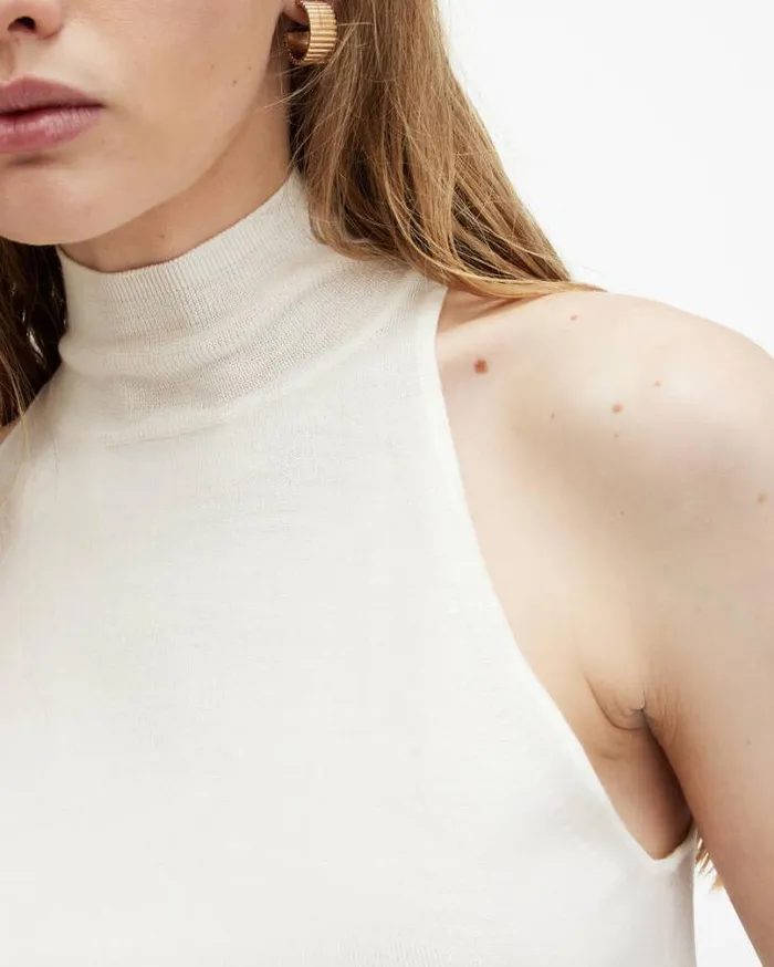 Connie Merino Wool Roll Neck Top Chalk White Women AllSaints Sweaters