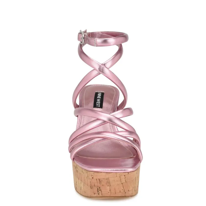 Corke Platform Wedge Strappy Sandals Pink Women Nine West Wedges Corke Platform Wedge Strappy Sandals Pink Women Nine West Wedges