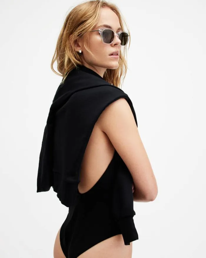 Correl One Shoulder Asymmetric Swimsuit Black Women AllSaints Swimwear and Beachwear Correl One Shoulder Asymmetric Swimsuit Black Women AllSaints Swimwear and Beachwear