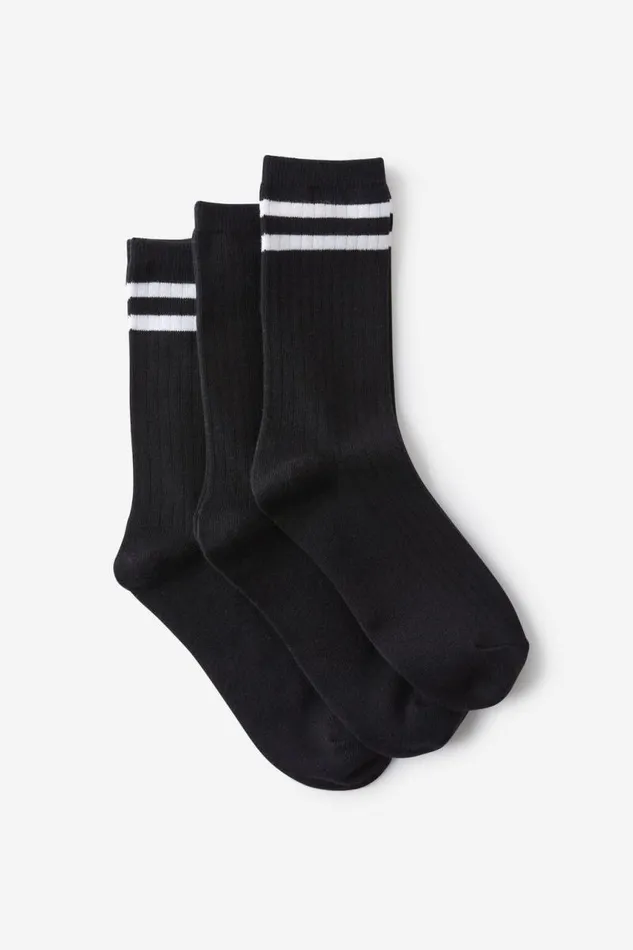 Cotton On Accessories Body Crew Socks 3Pk Blackwhite Stripe 8211 Women