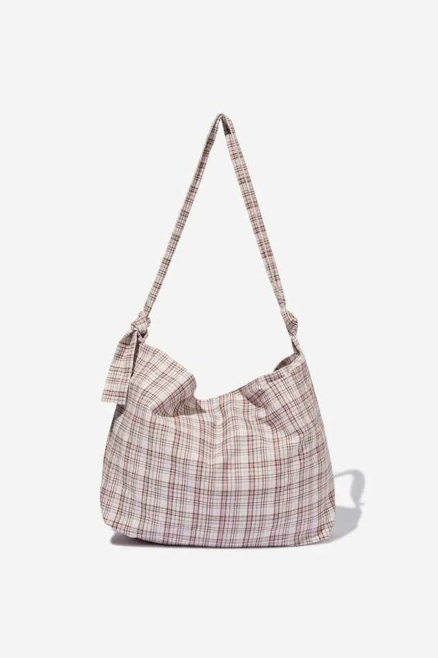 Cotton On BagsandBagCharms Alex Knotted Slouchy Tote Astrid Check Canvas 8211 Women