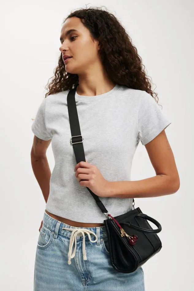 Cotton On BagsandBagCharms The Mini Stand By Tote Black Pebble 8211 Women