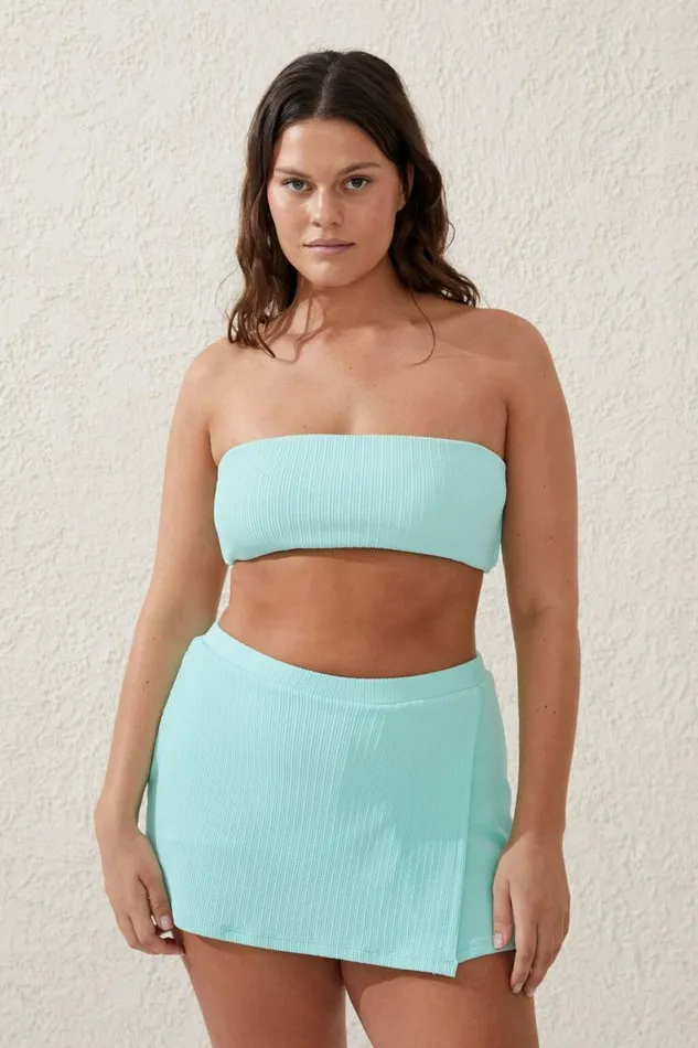 Cotton On Bikinis Bandeau Bikini Top Bleached Aqua Crinkle 8211 Women