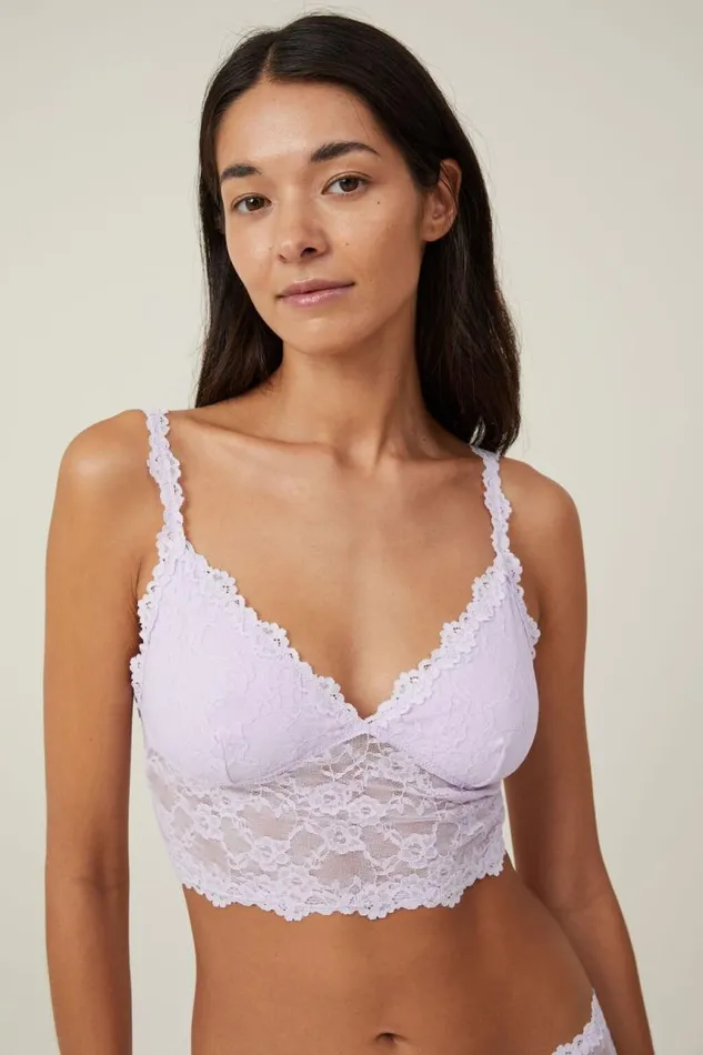 Cotton On Bras Stretch Lace Longline Bralette Lilac Breeze 8211 Women