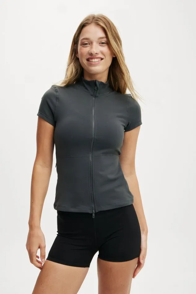 Cotton On Jackets Active Core Zip Through Short Sleeve Element Blue 8211 Women