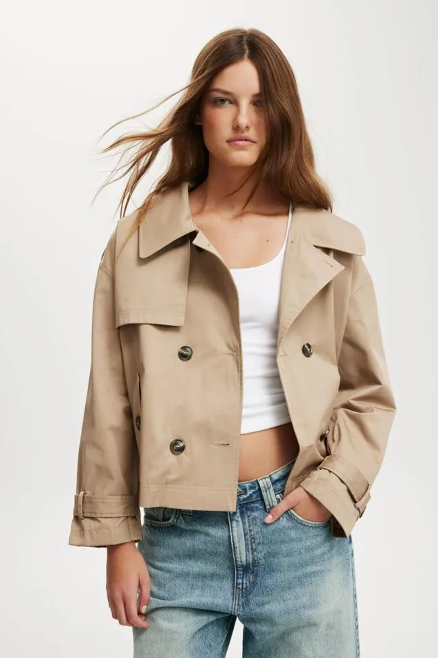Cotton On Jackets Cropped Trench Jacket Tan 8211 Women