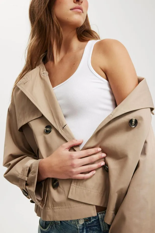 Cotton On Jackets Cropped Trench Jacket Tan 8211 Women