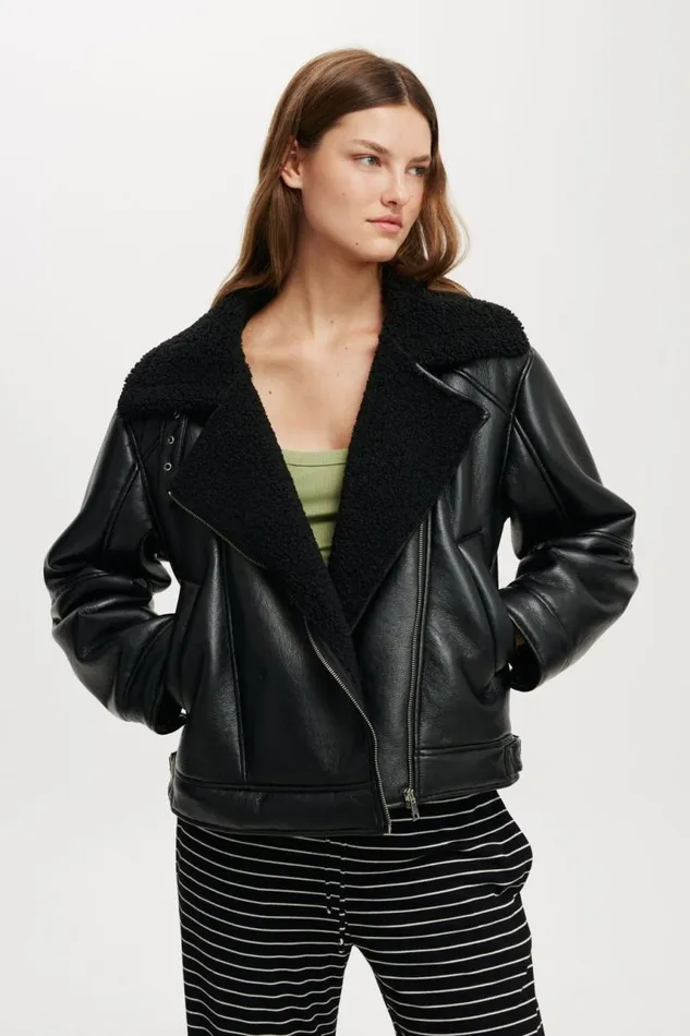 Cotton On Jackets Dakota Faux Leather Aviator Black 8211 Women