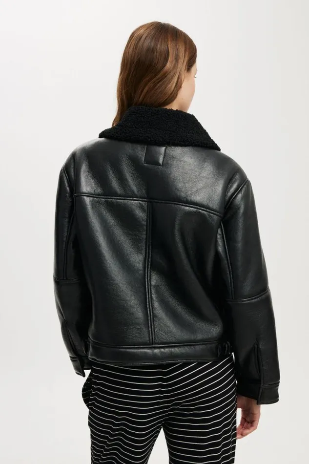 Cotton On Jackets Dakota Faux Leather Aviator Black 8211 Women