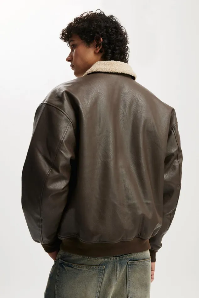 Cotton On Jackets Faux Leather Flight Jacket Brown 8211 Men