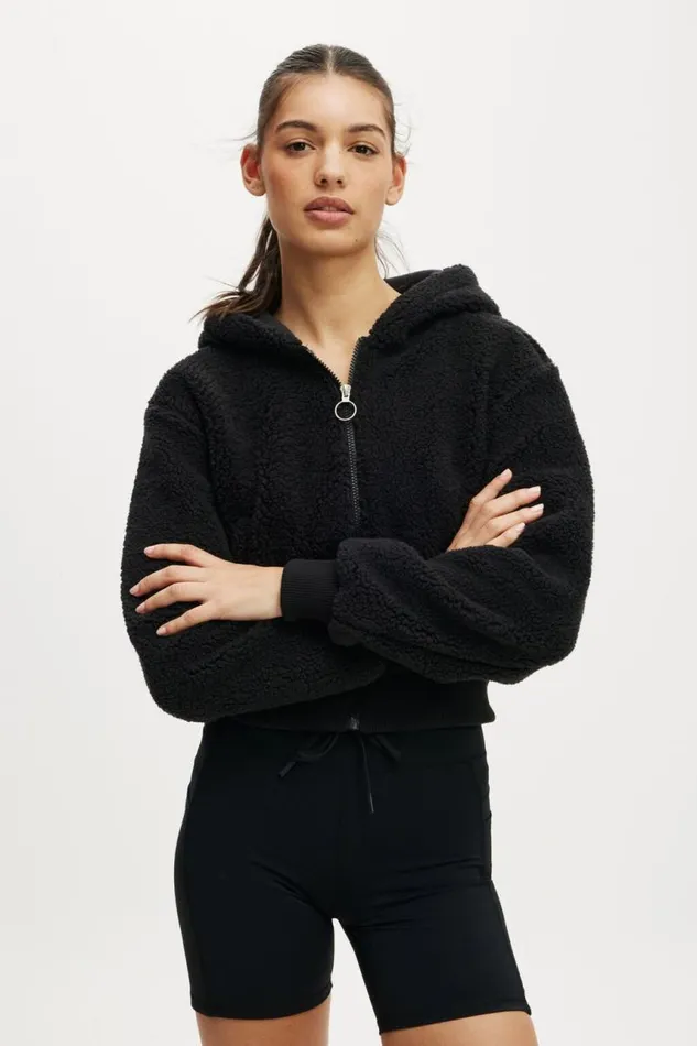 Cotton On Jackets Hooded Sherpa Zip Through Jacket Black 8211 Women