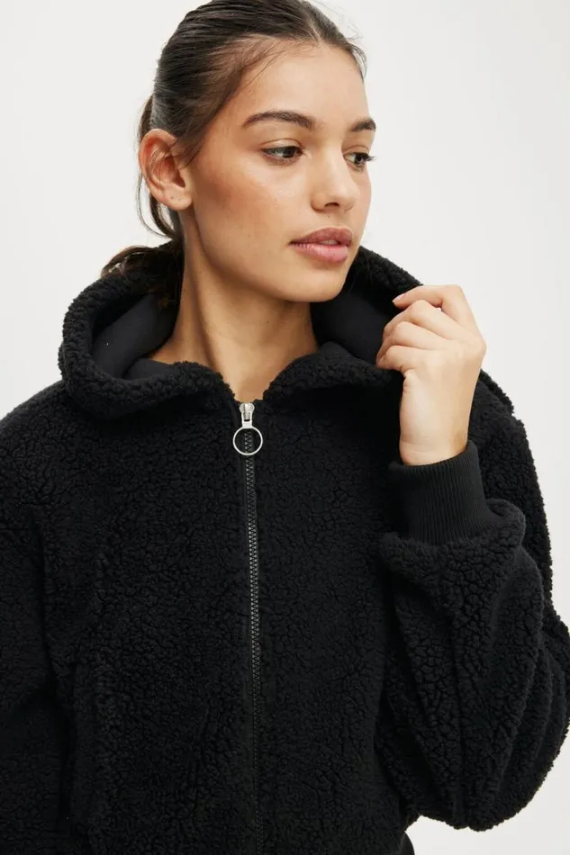 Cotton On Jackets Hooded Sherpa Zip Through Jacket Black 8211 Women