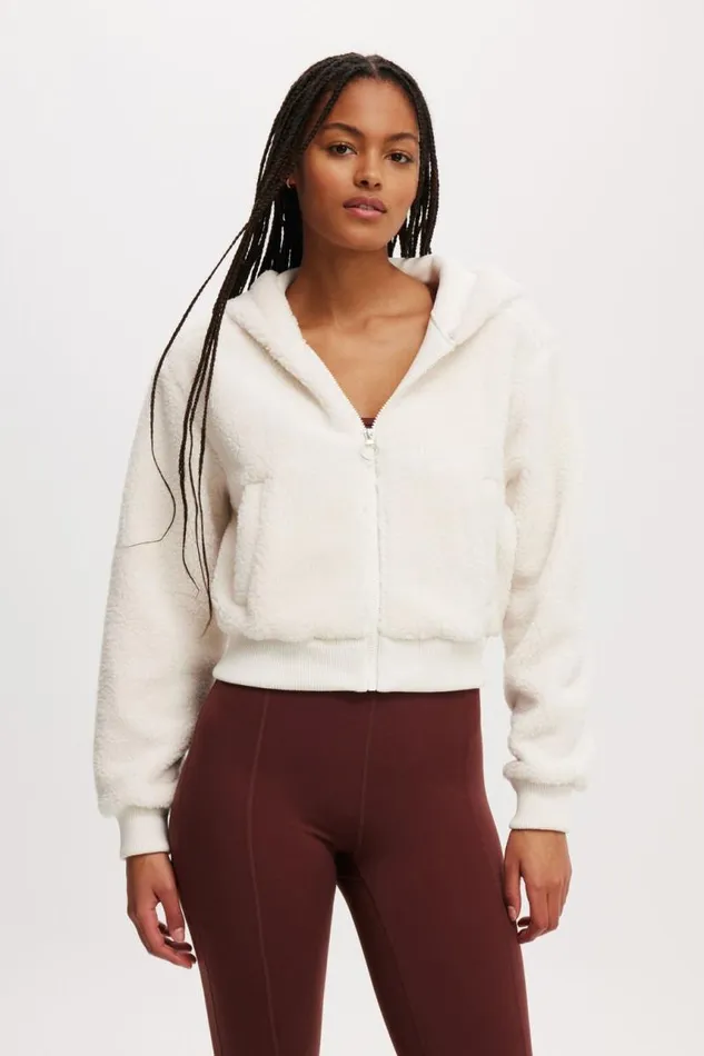 Cotton On Jackets Hooded Sherpa Zip Through Jacket Coconut Milk 8211 Women