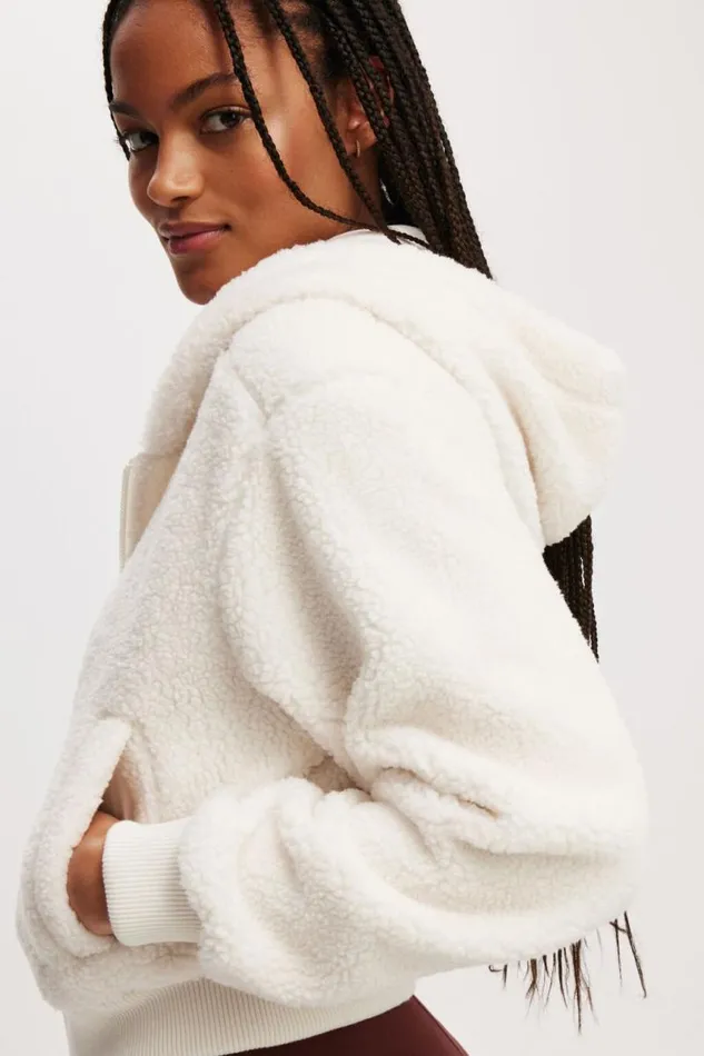 Cotton On Jackets Hooded Sherpa Zip Through Jacket Coconut Milk 8211 Women