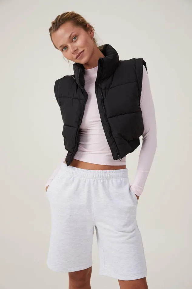 Cotton On Jackets The Mother Puffer Panelled Crop Vest Black 8211 Women