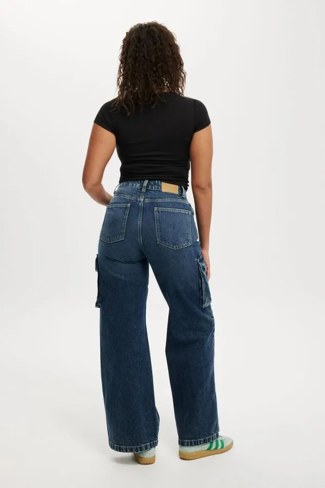 Cotton On Jeans Curvy Cargo Wide Jean Deepwater Blue 8211 Women