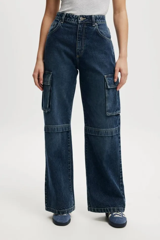 Cotton On Jeans Curvy Cargo Wide Jean Deepwater Blue 8211 Women