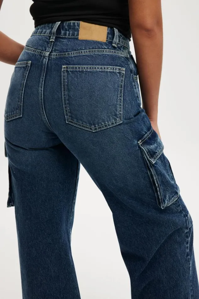 Cotton On Jeans Curvy Cargo Wide Jean Deepwater Blue 8211 Women