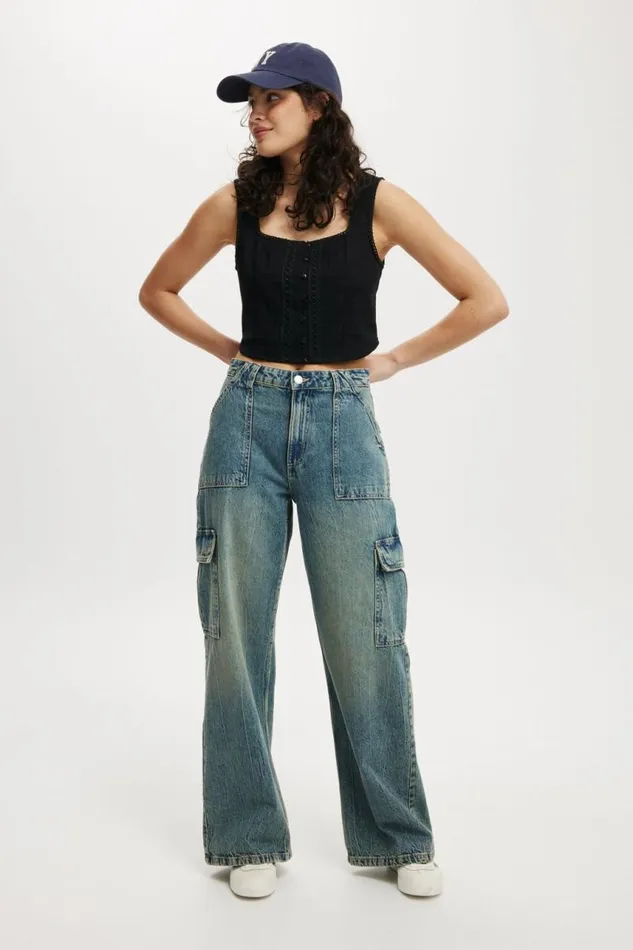 Cotton On Jeans Relaxed Cargo Jean Sahara Blue 8211 Women