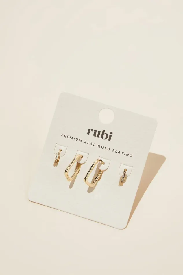 Cotton On Jewelry 2Pk Mid Earring Gold Plated Rectangle 8211 Women