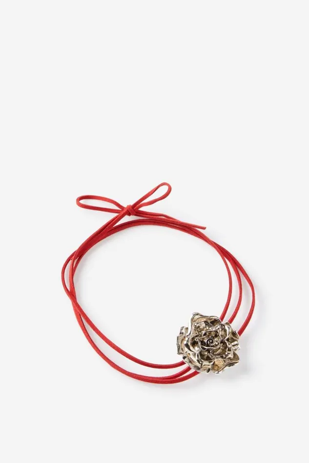 Cotton On Jewelry Choker Necklace Burgundy Cord Silver Rose 8211 Women