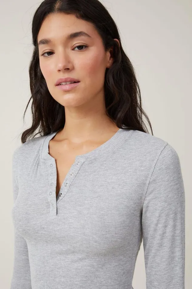 Cotton On Pajamas Sleep Recovery Henley Long Sleeve Grey Marle Rib 8211 Women Cotton On Pajamas Sleep Recovery Henley Long Sleeve Grey Marle Rib 8211 Women