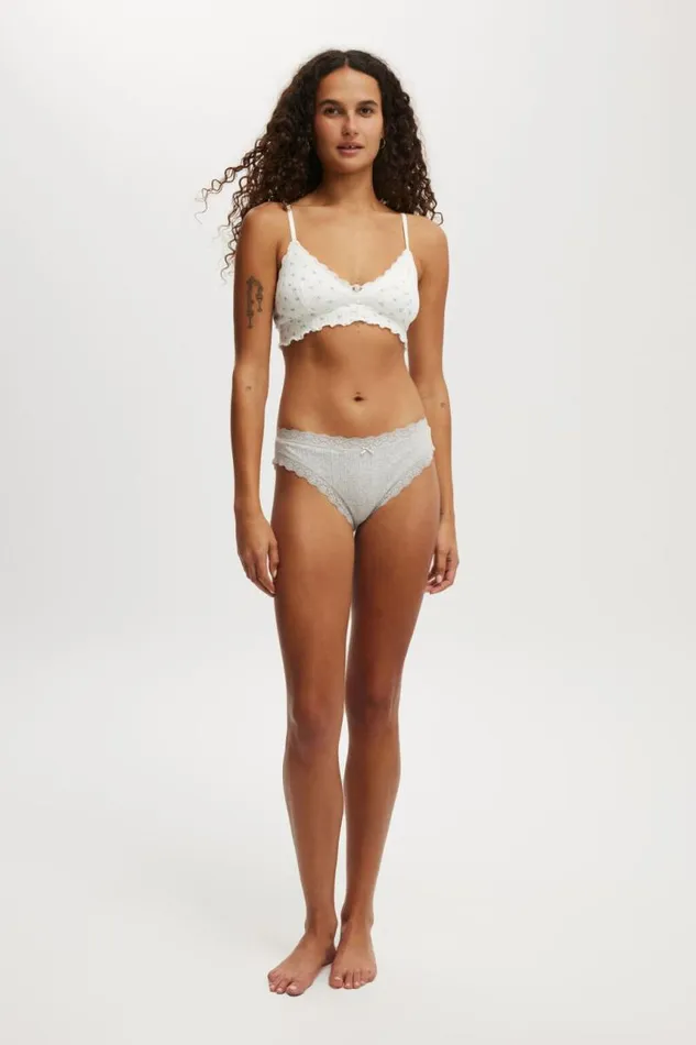 Cotton On Panties Organic Cotton Lace Bikini Brief Grey Marle 8211 Women