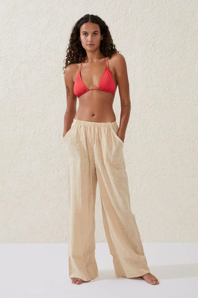 Cotton On Pants Relaxed Pocket Beach Pant Naturalwhite Blanket Stitch 8211 Women