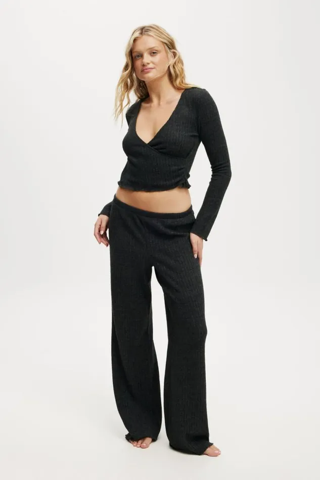 Cotton On Pants Super Soft Ribbed Straight Leg Pant Ebony Marle 8211 Women