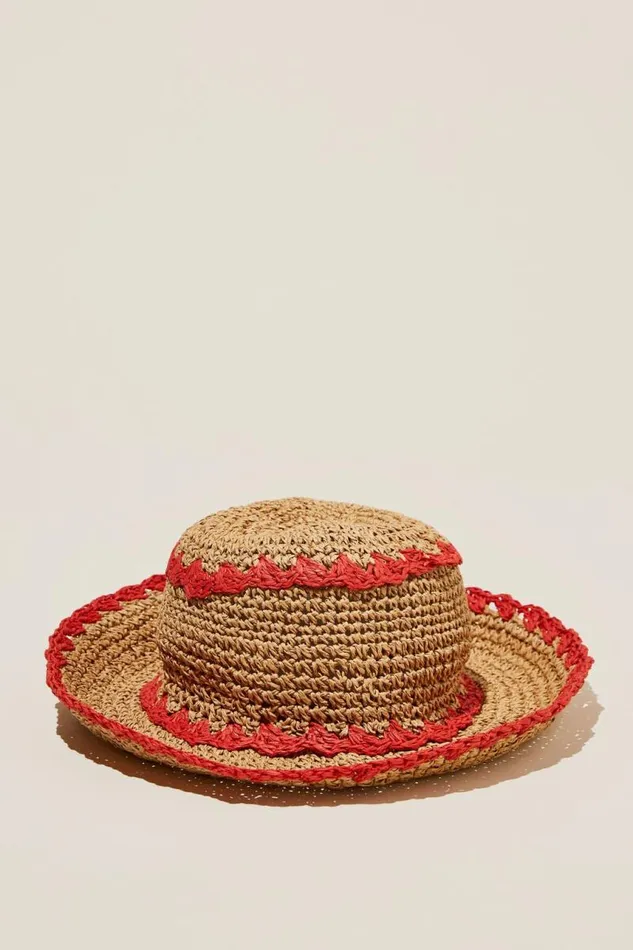 Cotton On ScarvesBeaniesandHats Emme Straw Bucket Hat Red 8211 Women