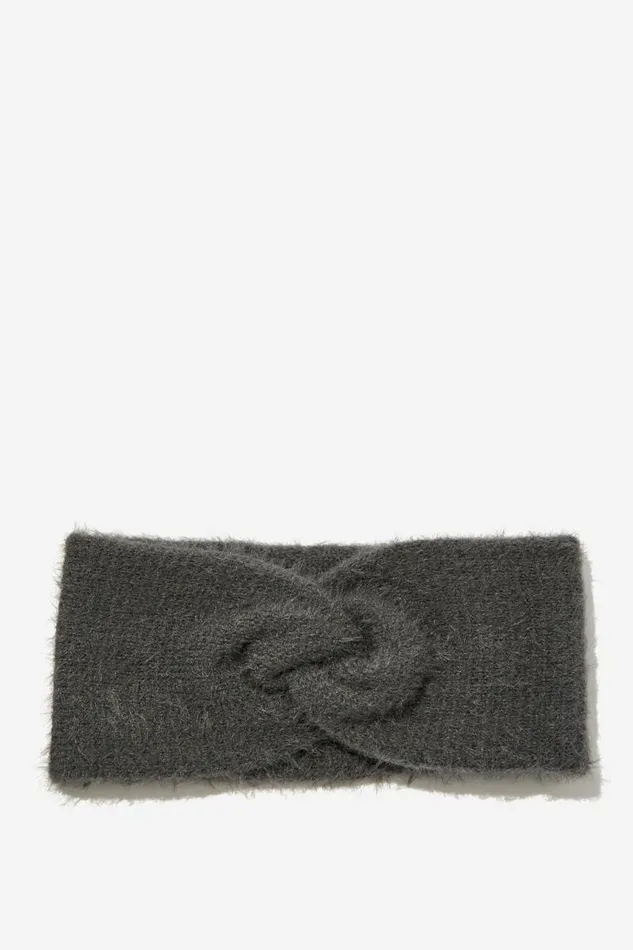 Cotton On ScarvesBeaniesandHats Fluffy Yarn Headband Charcoal 8211 Women