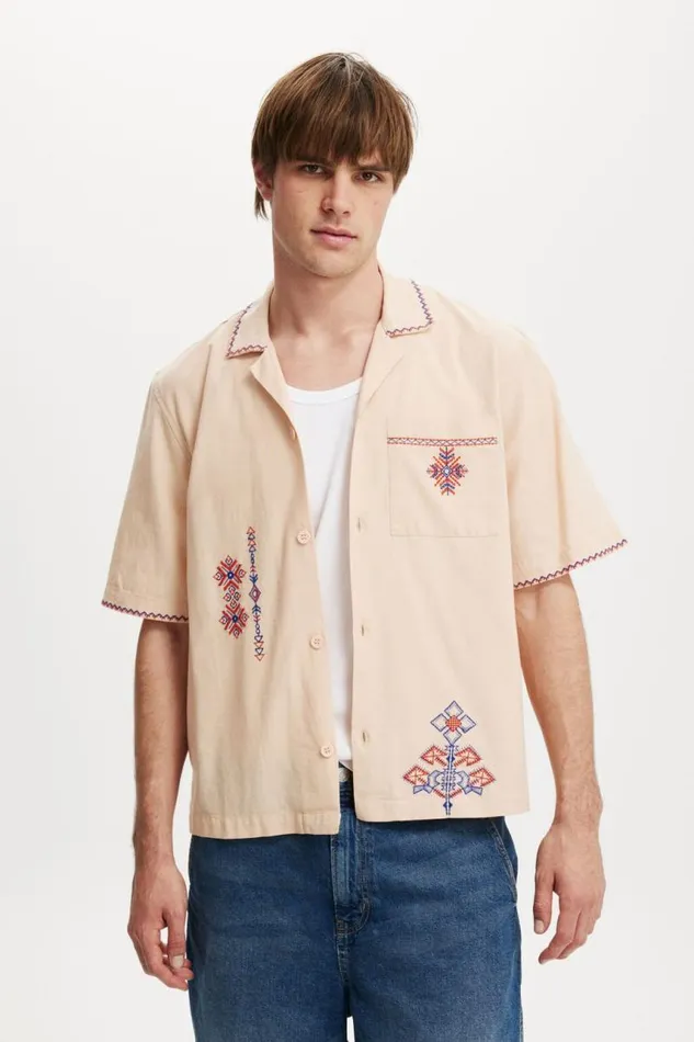 Cotton On Shirts and Polos Cabana Short Sleeve Shirt Orange Art 8211 Men