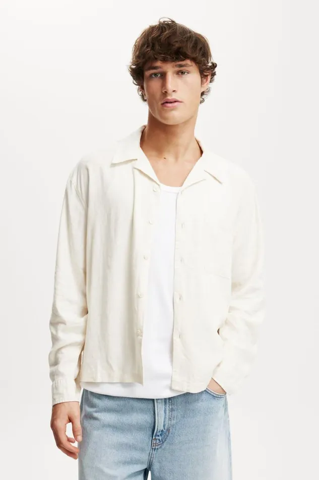 Cotton On Shirts and Polos Old Town Long Sleeve Shirt Ecru 8211 Men
