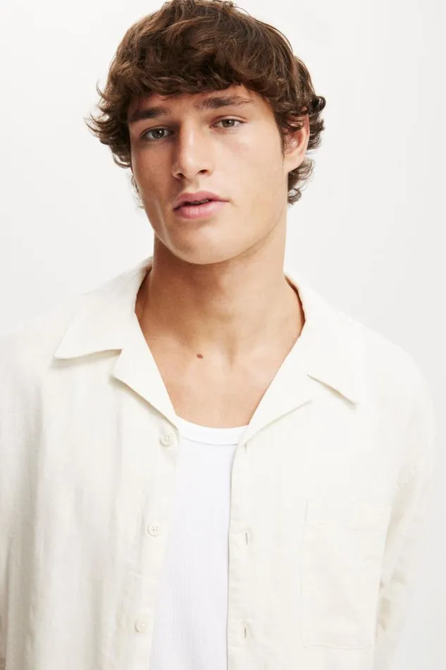 Cotton On Shirts and Polos Old Town Long Sleeve Shirt Ecru 8211 Men
