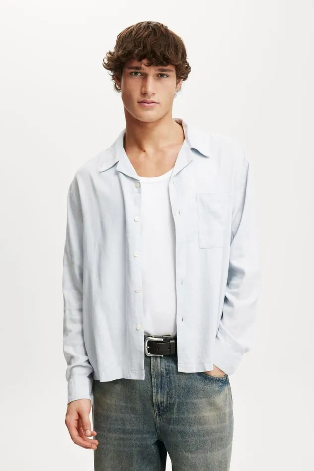 Cotton On Shirts and Polos Old Town Long Sleeve Shirt Sky Blue 8211 Men